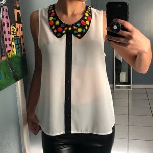 Black and white collard blouse